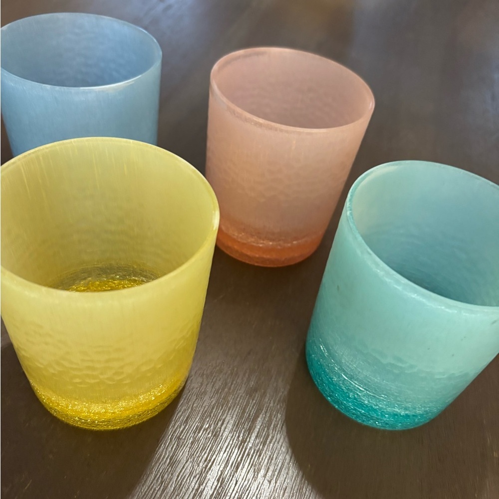 Set of 4 Frosted Colorful Glass Tumblers Vintage Inspired